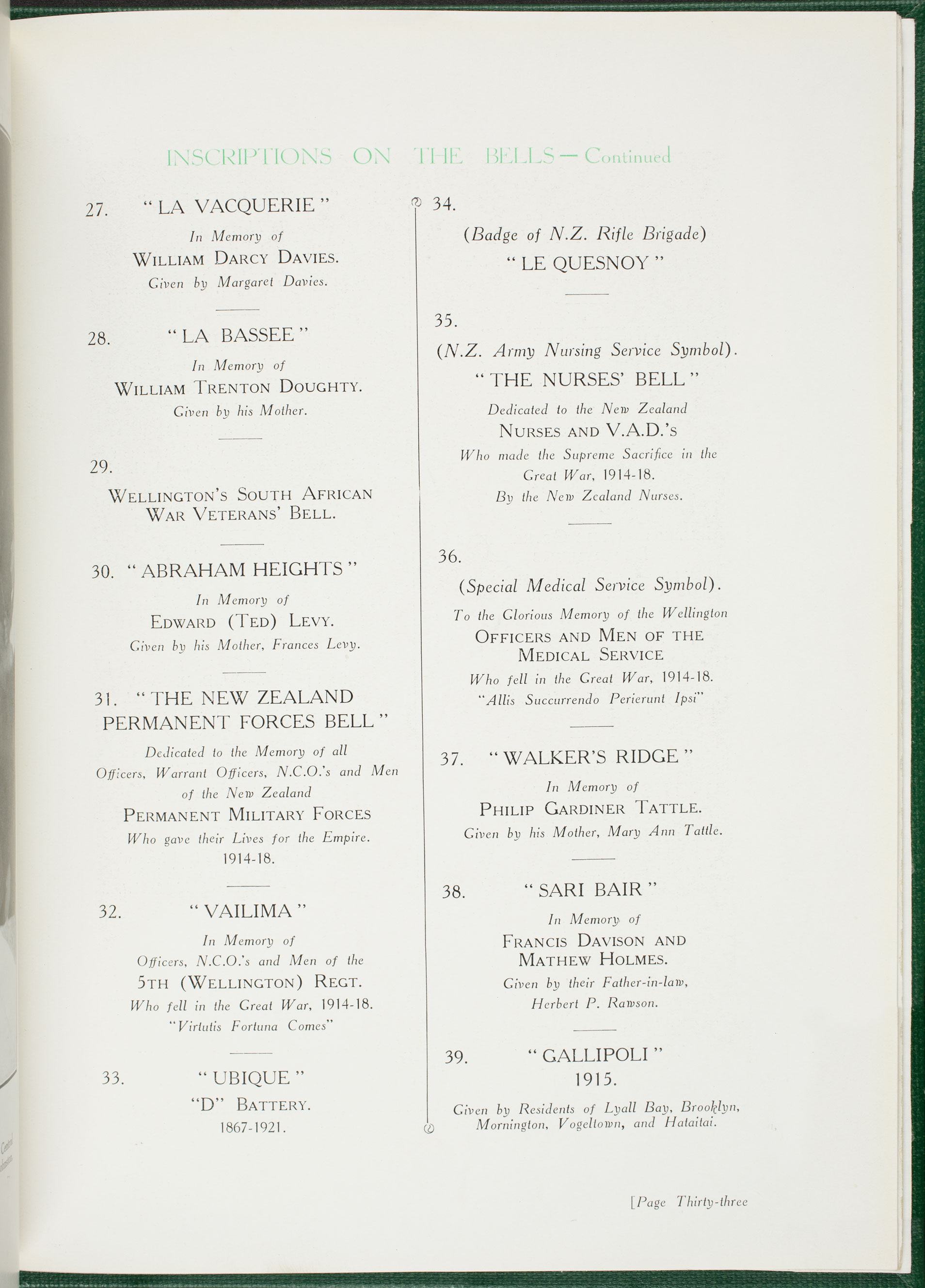 National War Memorial and Carillon, Wellington, New Zealand (1932, page 33).