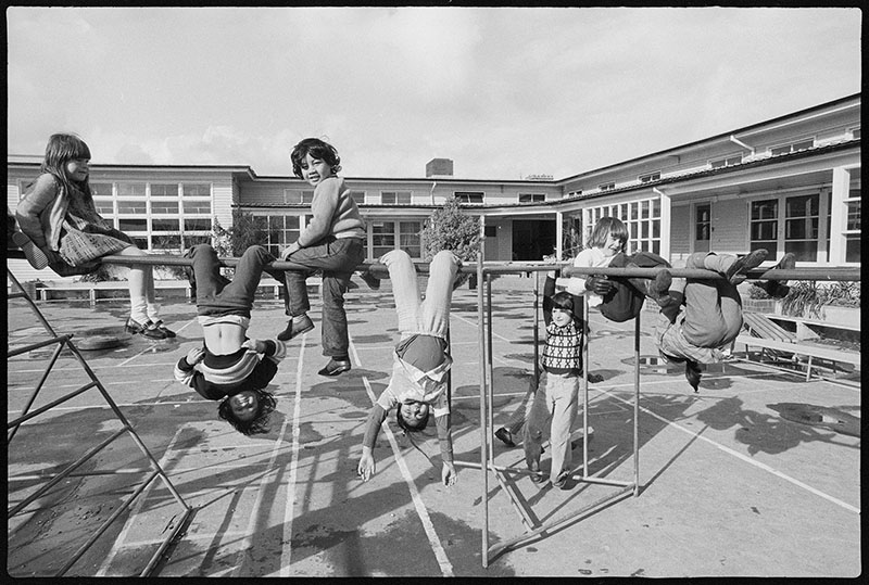 Children in the playground of Mount Cook School, Te Aro, Wellington, 1975.
